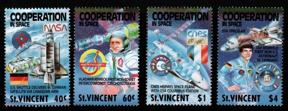 ST.VINCENT SG1230/3 1989 INTERNATIONAL CO-OPERATION IN SPACE MNH - Image 1 of 1