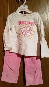 Preowned pink & white Guess 2pc toddler girl outfit size 24 moa - Picture 1 of 3