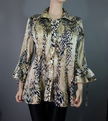 Essentials by Milano~Boho Brillante Satén Mini Pliegues Estampado Animal Túnica Talla 1X Foto 1 de 4