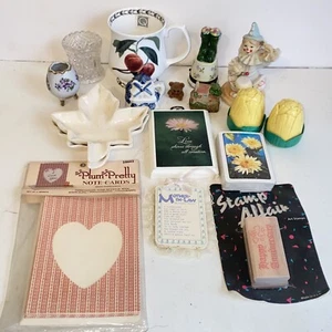 Grandma's Vintage Knick Knack Junk Drawer Lot Cards Bone China Occupied Japan - Picture 1 of 9
