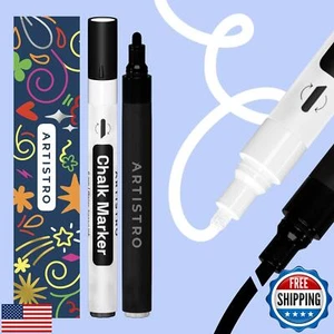 ARTISTRO 2 White and Black Neon Chalk Markers - Erasable Chalk Pens with 6mm - Picture 1 of 5