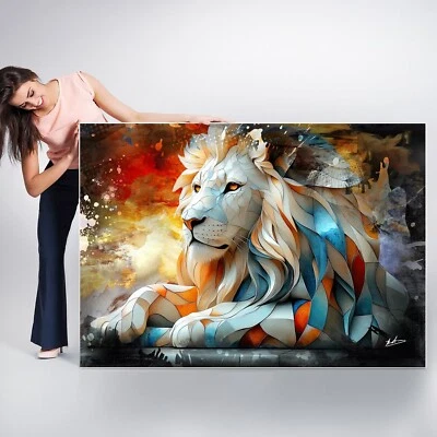 Leinwand Bild Löwe Bunt Abstrakt Wanddeko Wandbilder XXL Wohnzimmer Kunst 5394A - Bild 1 von 4