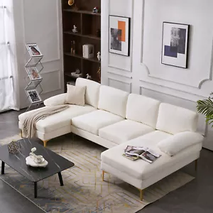 U-Shaped 4-Seater Modular Sofa Double Chaise Longue Couch for Living Room,White - Picture 1 of 11