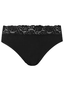 BLACK COTTON RICH LACE WAIST HIGH LEG KNICKERS -SIZES 8 10 12 14 16 18 20 22 - Picture 1 of 1