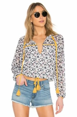 Blusa Tularosa Sam Floral Boho Chifón Top Borlas Borlas Borlas Contraste Talla XS NUEVA CON ETIQUETAS $148 Foto 1 de 3