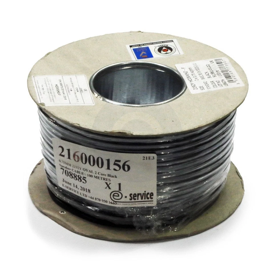 E-SERVICE (EUROPE) LTD Cable 2 Core Black Oval - Speaker - 0.75mm 2192v- 100 Metres