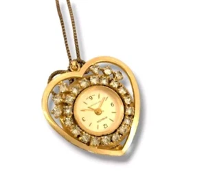 Vintage Remington Antimagnetic Manual Wind Pendant Watch Gold Tone Rhinestones - Picture 1 of 6