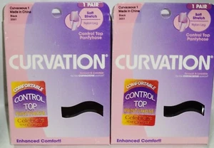 2 Pair CURVATION Control Top Pantyhose Curvaceous 5'3" To 6'1" 165 To 195  BLACK - Picture 1 of 1