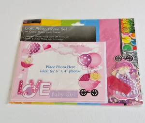 3 PHOTO FRAME CRAFT CARDS for "6 x 4" PHOTOS - BABY GIRL PRAMS JEWELS RIBBON - Picture 1 of 1