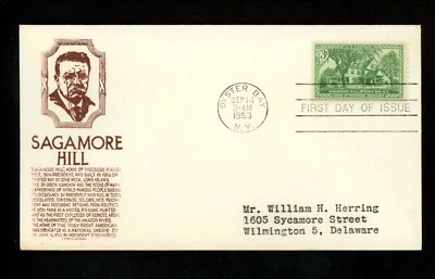 US FDC #1023 Anderson M-1 1953 Oyster Bay NY Sagamore Hill Teddy Roosevelt - Image 1 of 2