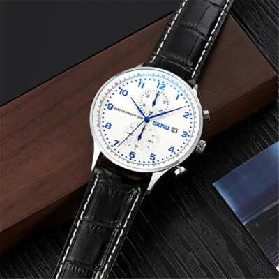 SKMEI Men Watch Leather Quartz Chronograph Wristwatch Business Male Date Watches - image 1 of 4