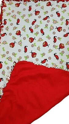 Lap Throw Blanket Handmade Fleece Tied Fringe Double Layer 30 x 56 Ladybug - Image 1 of 4