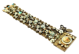 Lovely Michal Negrin Fabric and metal Bracelet Colourful Crystal Flowers #11# - Picture 1 of 11