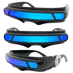 SPACE ROBOTER RAVER KOSTÜM ZYKLOPEN FUTURISTISCHE SONNENBRILLE schwarzes Gestell blaue Linse - Bild 1 von 6