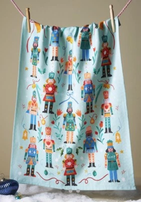 NEW Anthropologie Nutcracker Tea Dish Towel Dishtowel Embroidered Mint Christmas - Image 1 of 3