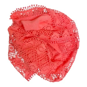 Artsy Scarf Knit Crochet Neon Coral Pink Infinity Bohemian Gypsy Wrap - Picture 1 of 1