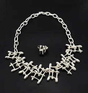 Polish Designer Sterling Abstract Modernist Necklace Ring Set Signed 80/90s - Picture 1 of 8