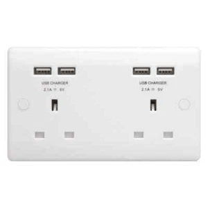 BG 13A Slim Profile White Unswitched Socket 2 Gang 4 USB 4.2A - Brand New - Picture 1 of 1