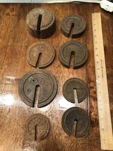 Antique Cast Iron Weights - Mercantile Balance Scale Platform - Over 14 Lbs - Picture 1 of 2