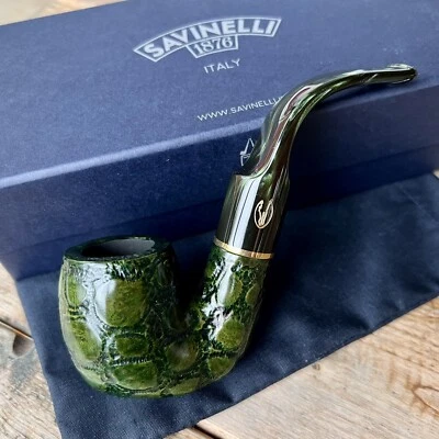 Tubo de filtro Savinelli Alligator verde doblado billar Oom Paul (614) 6 mm - Nuevo Foto 1 de 4