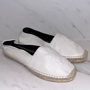 NUEVO ALPARGATAS SAINT LAURENT de cuero en relieve con logotipo talla 38 - Imagen 1 de 8