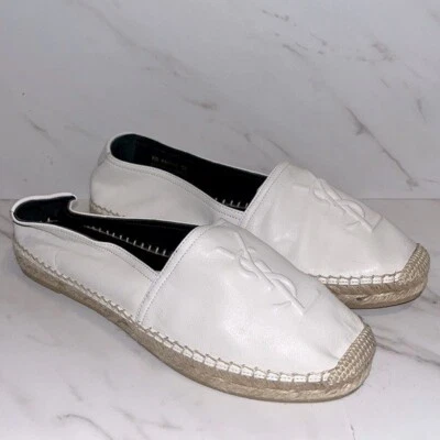 NEW SAINT LAURENT Logo-embossed leather espadrilles sz 38 - Image 1 of 4