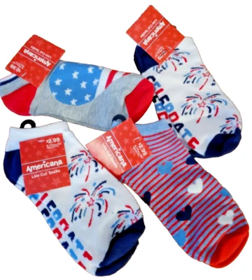 Calcetines Americana Corte Bajo Cuatro Pares Diseño Estrellas y Rayas Se Ajusta a Adultos Talla 4-10 Foto 1 de 4
