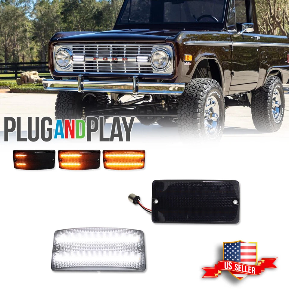 Luces LED de señal de giro de estacionamiento con lente ahumada para Ford Bronco 1969-1977 Foto 1 de 4