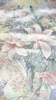 LILY Floral Ivory Pink Faux Silk Satin 48"W Fabric BTY Scarfs Drape Dress Blouse - Image 1 of 4