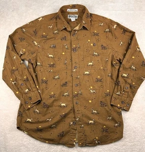 Duluth Trading Co. Free Swingin Flannel Shirt Men’s L/G Brown Dog All Over Print - Picture 1 of 8
