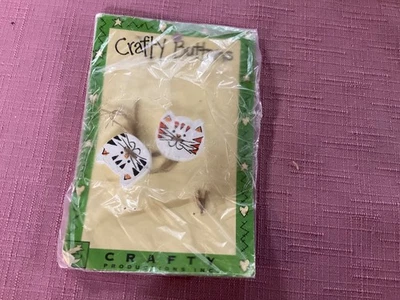 Vintage Crafty Productions Buttons Kitty Faces  Cats  2 Wood Buttons Unused - Image 1 of 3