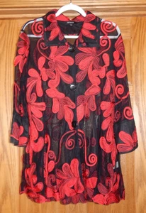 Damee Embroidered Floral Mesh Jacket Women's Size 1X Black Red Elegant Formal - Picture 1 of 3