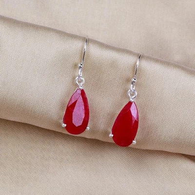 10 Ct Treated Certified Ruby Gemstone Dangler Earrings, 925 Silver-Elegant Look - Image 1 of 4