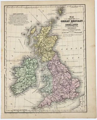 1854 Map IRELAND - ENGLAND - WALES - SCOTLAND ORIGINAL  (10.5X8)  ANTIQUE - Image 1 of 3