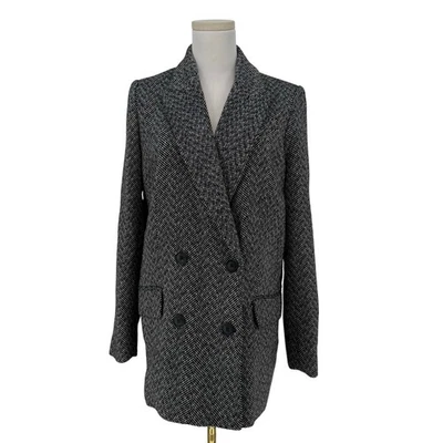 Blazer H&M Herringbone Tweed Boyfriend para mujer M negro blanco mezcla de lana Foto 1 de 4