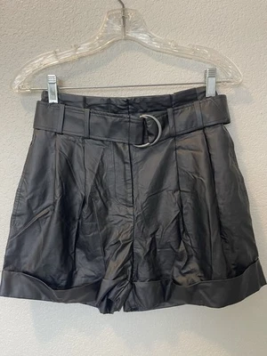 Elizabeth And James Negro Cinturón Plisado Cremallera Bolsa de Papel Pantalones Cortos Talla 0/25 Foto 1 de 4