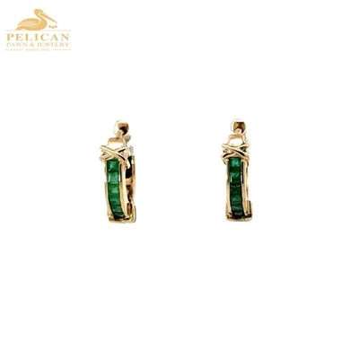 Pendientes Huggie Esmeralda 15MM en Oro Amarillo 14K (PBR114363) Foto 1 de 3