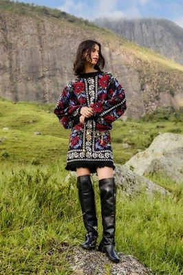 NWT AUTH FARM RIO Black Valentina Puff Sleeve Knit Dress Sz EXTRA LARGE XL - Image 1 of 4