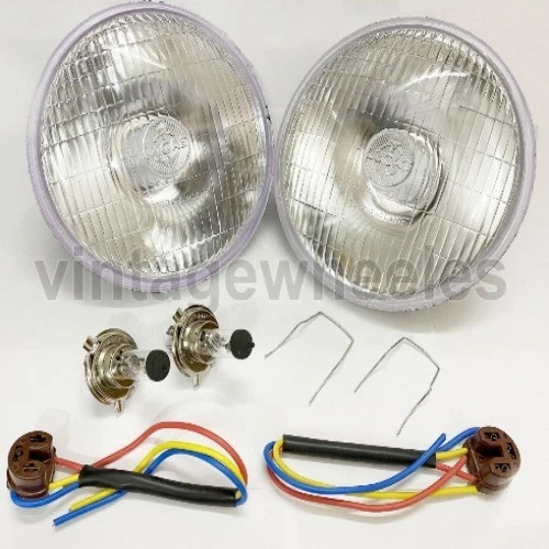 2 X Triumph Lucas Halogen Scheinwerfer Satz 7 inch Neu Linkslenker No Pilot Loch - Bild 1 von 4