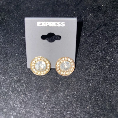 Aretes Express para mujer brillantes estrás tono dorado nuevos con etiquetas Foto 1 de 3