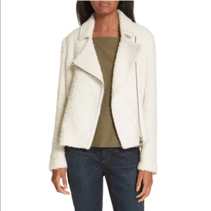 Eileen Fisher Boucle Ivory Knit Wool Blend Zip-Up Moto Jacket Women's Size XL - Picture 1 of 7