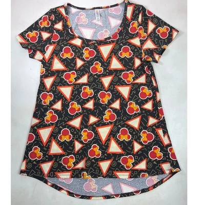 Top túnica LuLaRoe marrón naranja estampado geométrico de Minnie Mouse manga corta talla S Foto 1 de 4