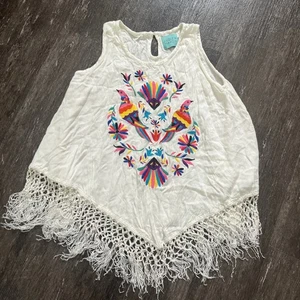 Camiseta sin mangas Judith March bordada pájaro flecos dobladillo boho festival mediana - Imagen 1 de 6