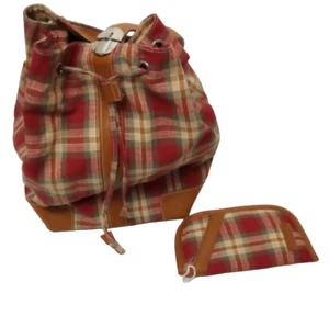NWOT Longaberger Homestead Plaid Tan Red Sling Backpack with Sunglass Case - Picture 1 of 9