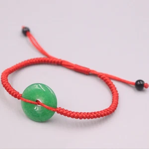 Real Jade Jadeite Bracelet Green Beads Red Rope Chain For Women Female Gift - Picture 1 of 3