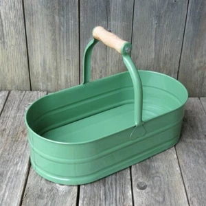 Korb mit Holzgriff oval grün nordic 37 cm Pflanzkorb Pflanzgefäß NEWSTALGIE - Bild 1 von 2