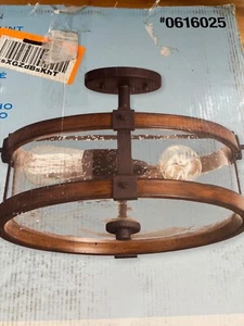 Kichler Barrington 3-Light 14” Distressed Black & Wood Tone semiflush mountLight - Picture 1 of 5