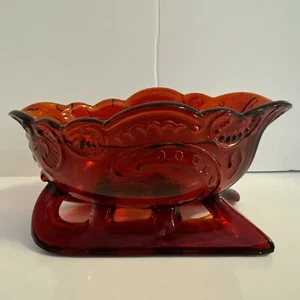 Mosser Ruby Red Santa Sleigh Candy Dish Christmas Holiday USA 5” Marked With M - Picture 1 of 15