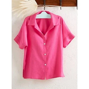(Defekt) Christopher Calvin Bluse Damen Oberteil Übergröße 2X Fuchsia Leinen USA - Bild 1 von 12