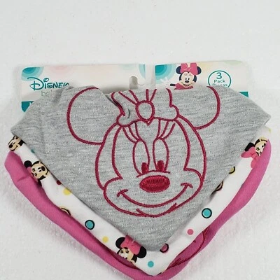 Paquete de 3 baberos de bebé Disney Minnie Mouse rosa gris bordado nuevos Foto 1 de 4